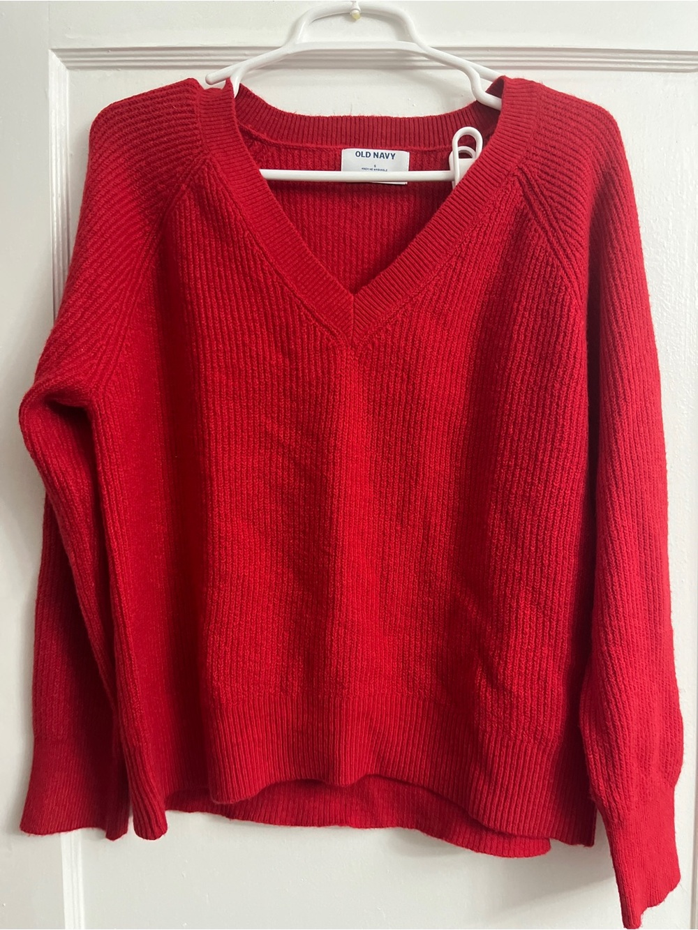 Old Navy Red V-Neck Ribbed Knit Sweater
